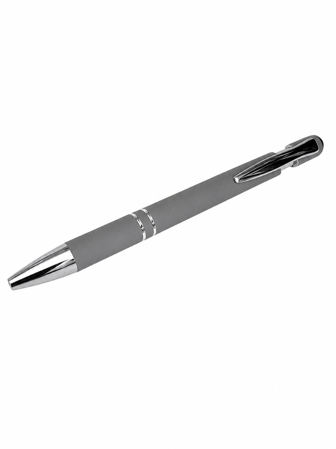Gray ball point pen with stylus tip