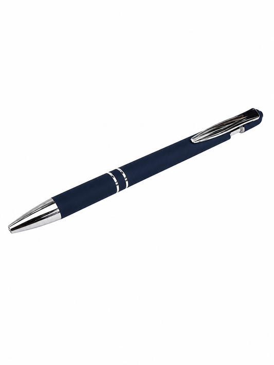 Navy blue ball point pen with stylus tip